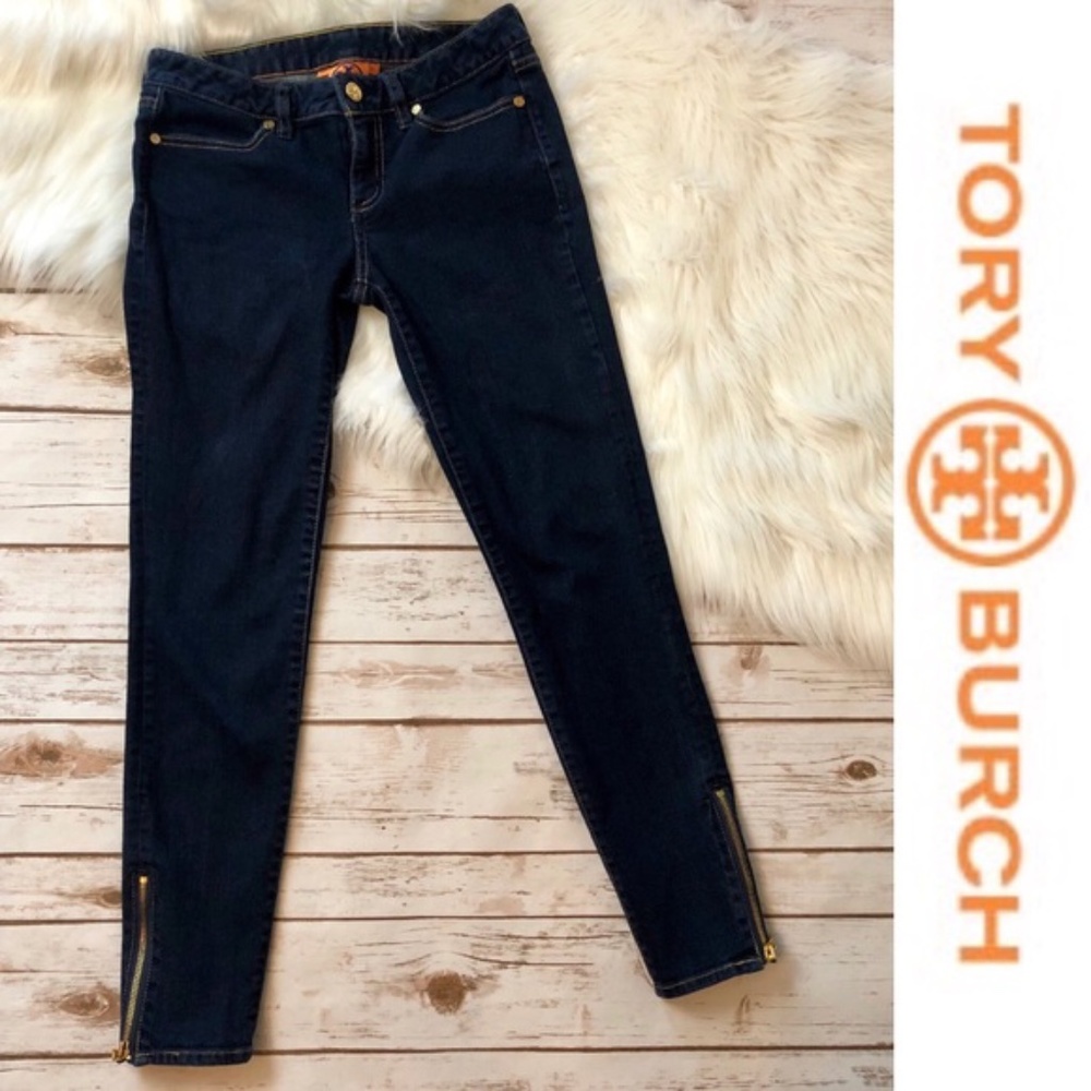 Tory Burch Navy Skinny Jeans with Gold Details